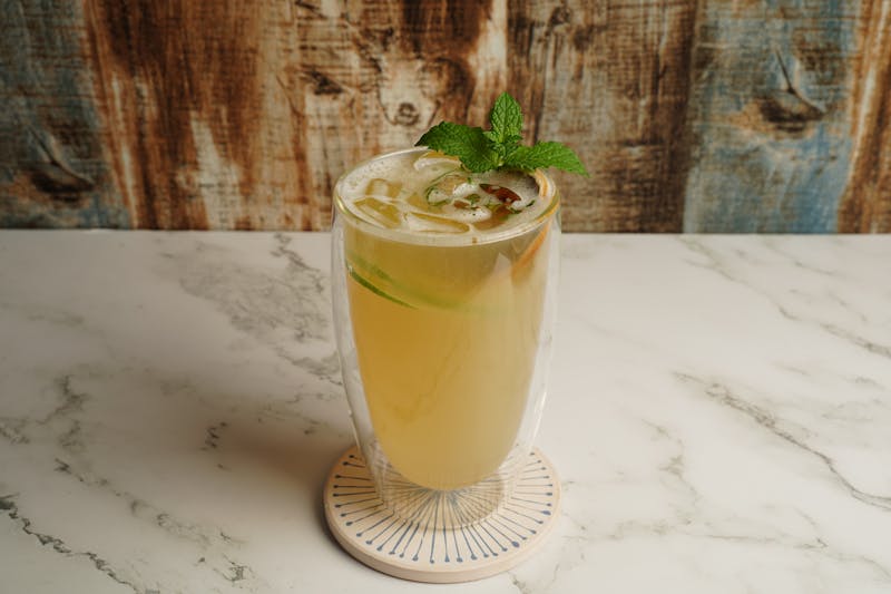 Iced herbal tea served in glass